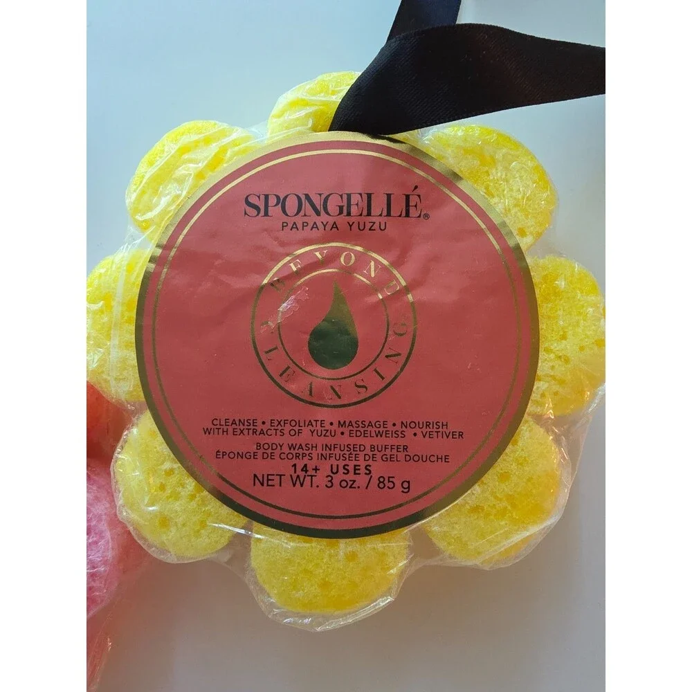 Lot of 2 Flower Spongelle Body Wash Infused Buffers Sponges Loofah Papaya Rose